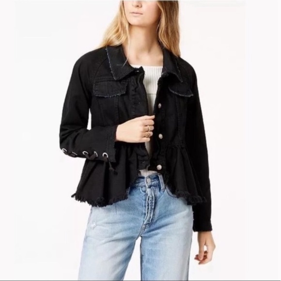Willow Peplum Hem Black Denim Jacket 